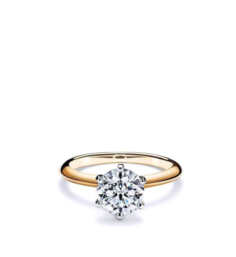 Solitaire Ring Brillante Collection 6 two-tone golden prongs