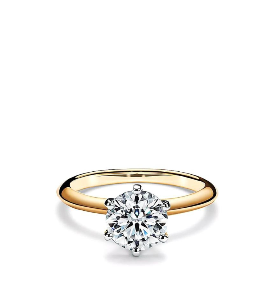 Solitaire Ring Brillante Collection 6 two-tone golden prongs