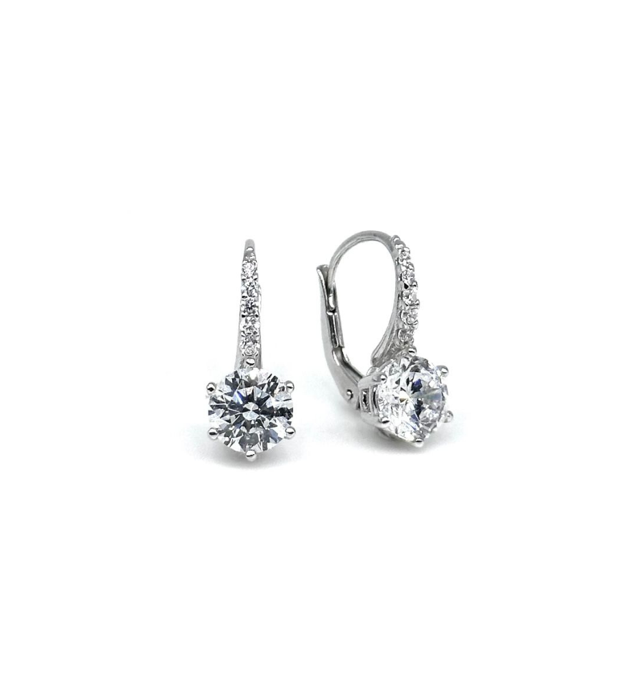 Light point earrings with 6 prongs, bridge and spring, Brillante Collection