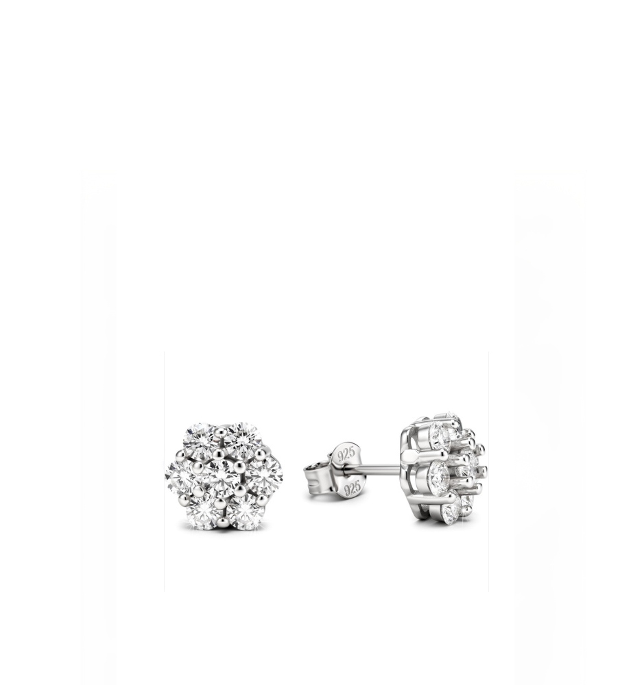 Orecchini A Perno In Oro Bianco 9ct Con Zirconi E Tanzanite – 4mm, Fatti A Mano UK, Confezione Regalo