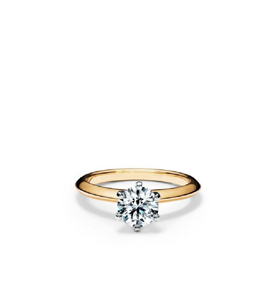 Solitaire Ring Brillante Collection 6 two-tone golden prongs
