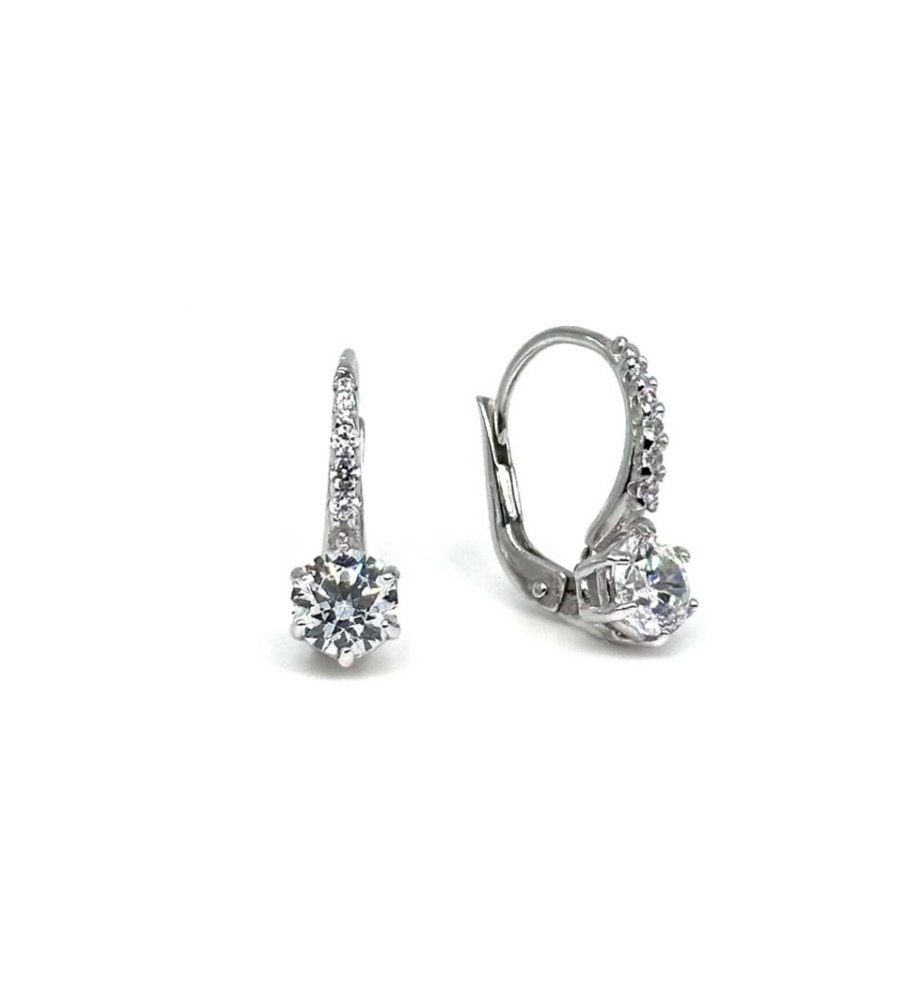 Light point earrings with 6 prongs, bridge and spring, Brillante Collection