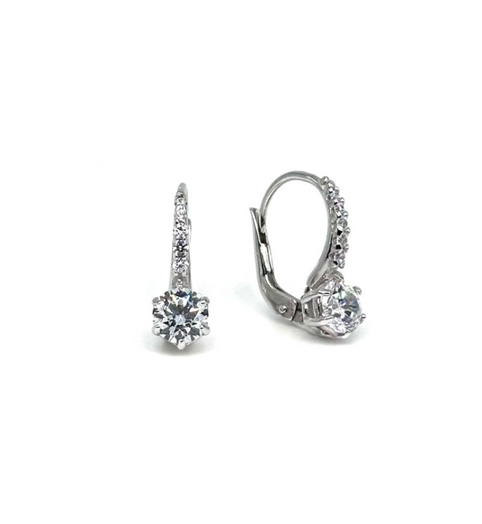 Light point earrings with 6 prongs, bridge and spring, Brillante Collection