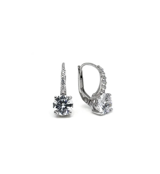 Light point earrings with 4 prongs, bridge and spring, Brillante Collection