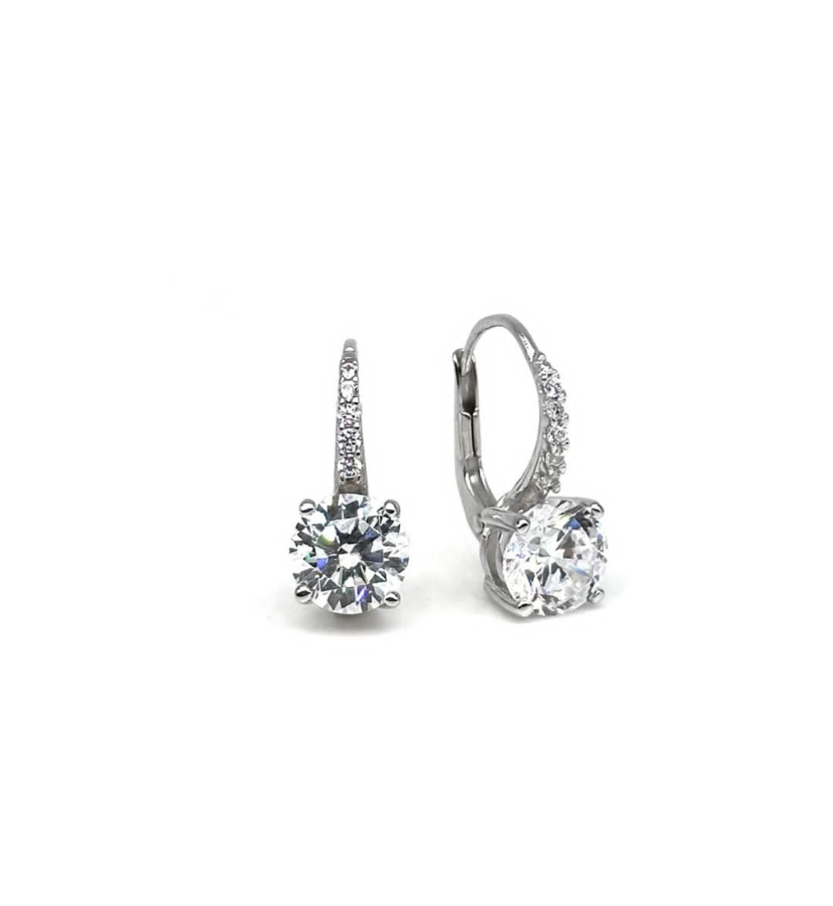 Light point earrings with 4 prongs, bridge and spring, Brillante Collection
