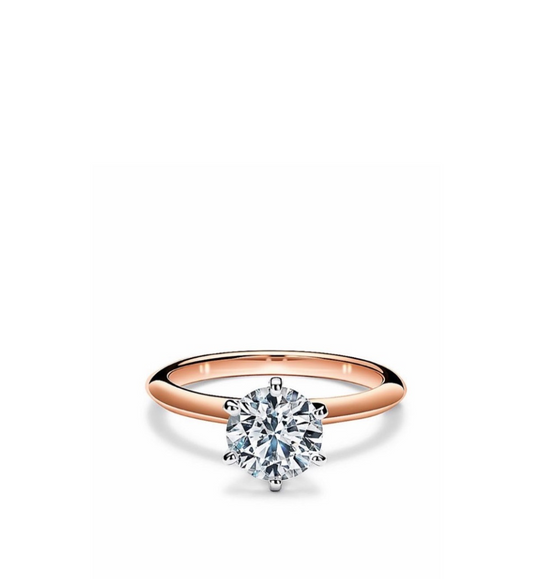 Anello Solitario Collezione Moissanite 6 griffe bicolor rosè